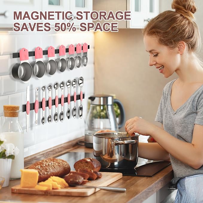 16-Piece Stainless Steel Measuring Cups and Spoons Set, Strong Magnetic Nesting - Image 3