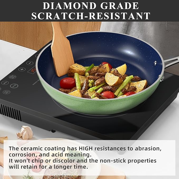 Nuwave Healthy Duralon Blue Ceramic Nonstick Cookware Set, Diamond Infused - Image 4