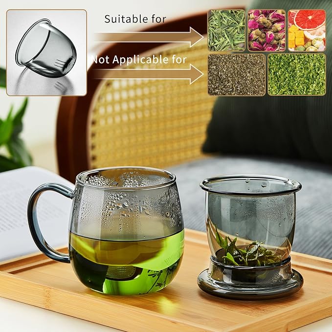 Glass Tea Cup with Infuser and Lid, 17.6oz/520ml Large Borosilicate Teacup - Image 4