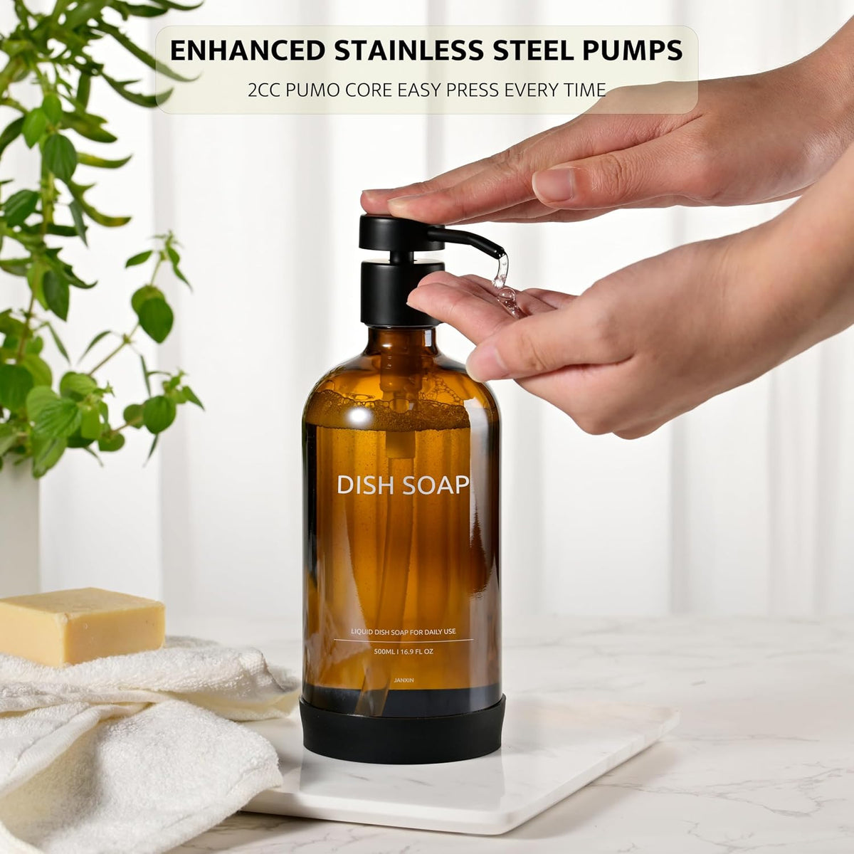 Glass Soap Dispenser Bathroom Set by Janxin, Foaming Kitchen soap