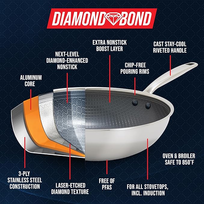 Blue Diamond Hybrid Nonstick Stainless Steel 8” Frying Pan, PFAS-Free Ceramic - Image 5