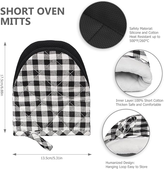Short Oven Mitts, Heat Resistant 500°F, Silicone Grip Kitchen Gloves, Non-Slip - Image 2