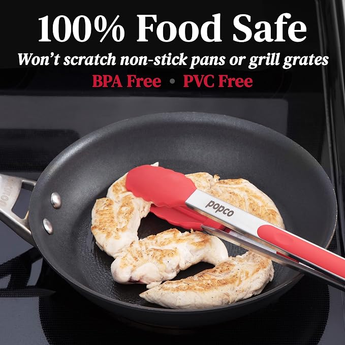 Popco 3-Piece Kitchen Tongs Set – Stainless Steel Heat Resistant Silicone Tips - Image 6