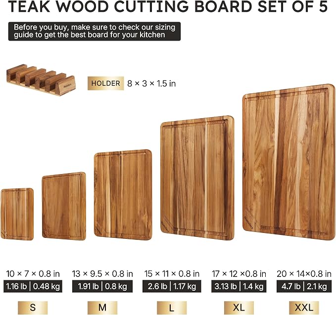 5 Pack Teak Wood Cutting Board Set - Image 2