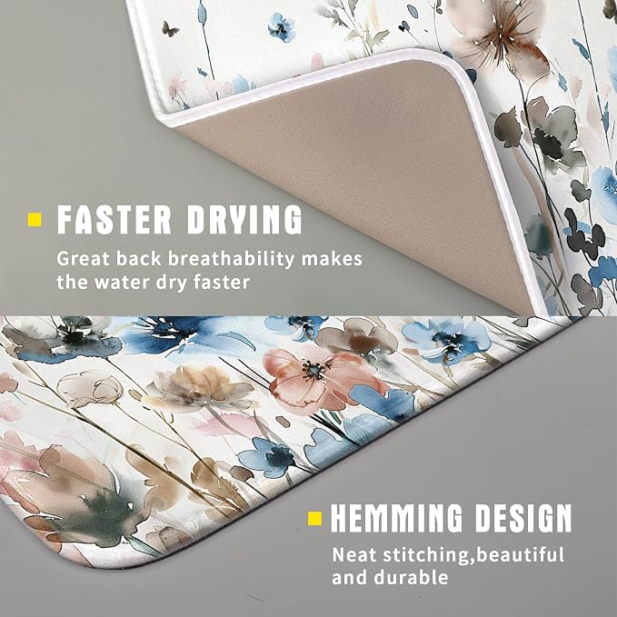 Giwawa Watercolor Floral Dish Drying Mat, Spring Summer Wildflower Microfiber - Image 3