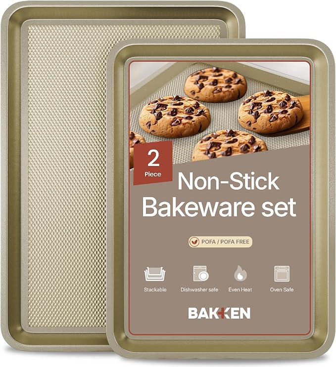 Diamond Bottom Cookie Sheet Set of 2, Nonstick Gold Carbon Steel Baking Pans by Unknown