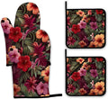 Tropical Palm Leaf Oven Mitts and Pot Holders Set, Hibiscus Kitchen Oven Gloves by Unknown