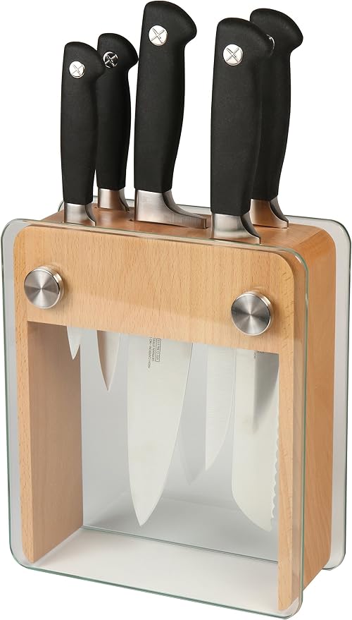 Mercer Culinary M20050 Genesis 6-Piece Wood / Glass Knife Block Set by MercerCulinary