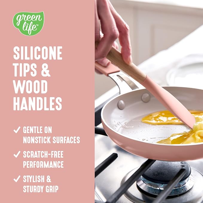 GreenLife 11 Piece Silicone Utensil Crock Set, Nonstick Kitchen Tools, Slotted - Image 2