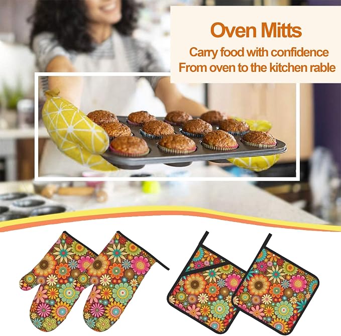 Mandala Flower Pattern Oven Gloves and Hot Pads Set - Image 7