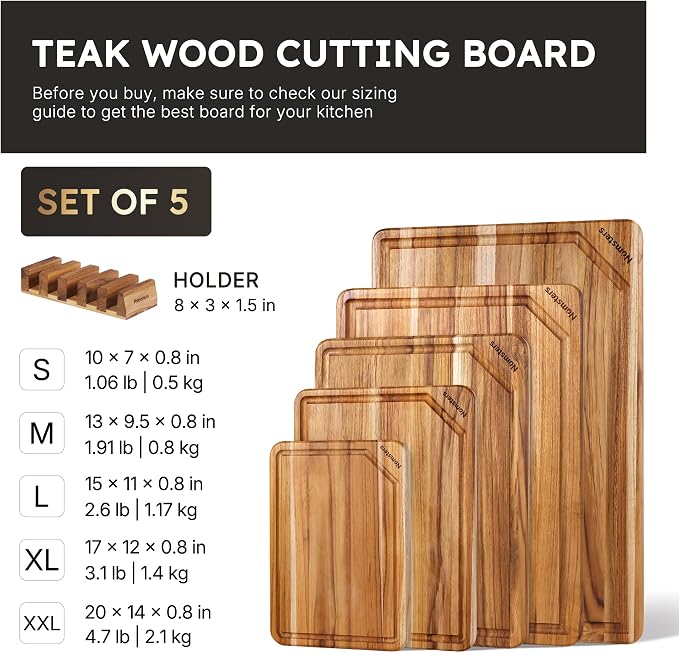5 Pack Teak Wood Cutting Board Set - Image 2