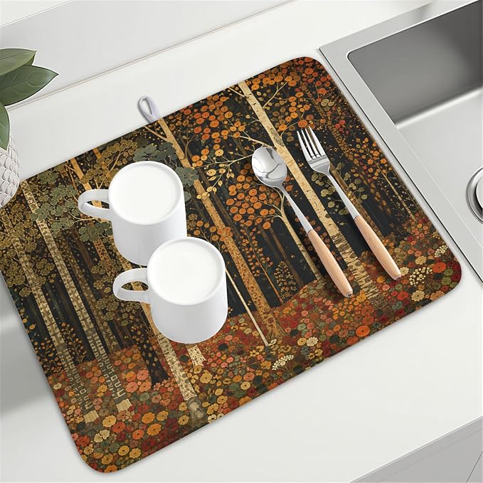 Fall Dish Drying Mat for Kitchen Counter Autumn Forest Vintage Botanical Nature - Image 8