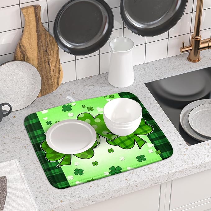 St Patrick's Day Shamrocks Dish Drying Mat 16x18 Inch - Image 6