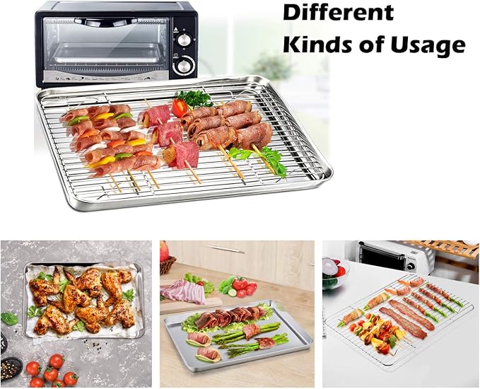 P&P CHEF 16 + 12.5 + 10.4 + 9 Inch Baking Sheet and Rack Set, Oven & Dishwasher - Image 6