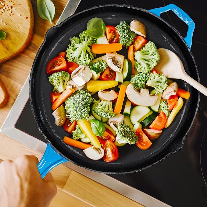 Bruntmor 12'' Blue Pre-seasoned Cast Iron Frying Pan, 12 Inch Oven Safe Skillet - Image 7