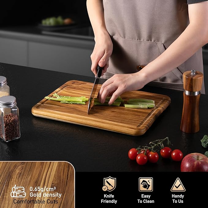 Teak Wood Cutting Board for Kitchen 13inch Charcuterie Board Serving Heavy Duty - Image 5