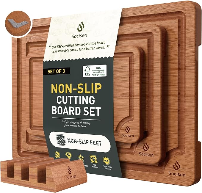 3 Packs Bamboo Cutting Board Set by Socisen
