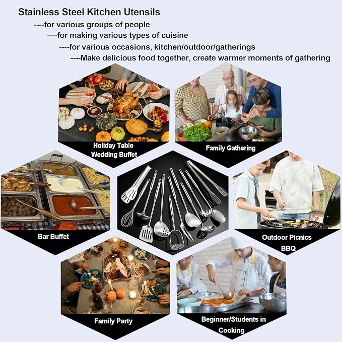 Stainless Steel Kitchen Utensils 12 Pcs, Small Cooking Utensils Set, Serving - Image 4