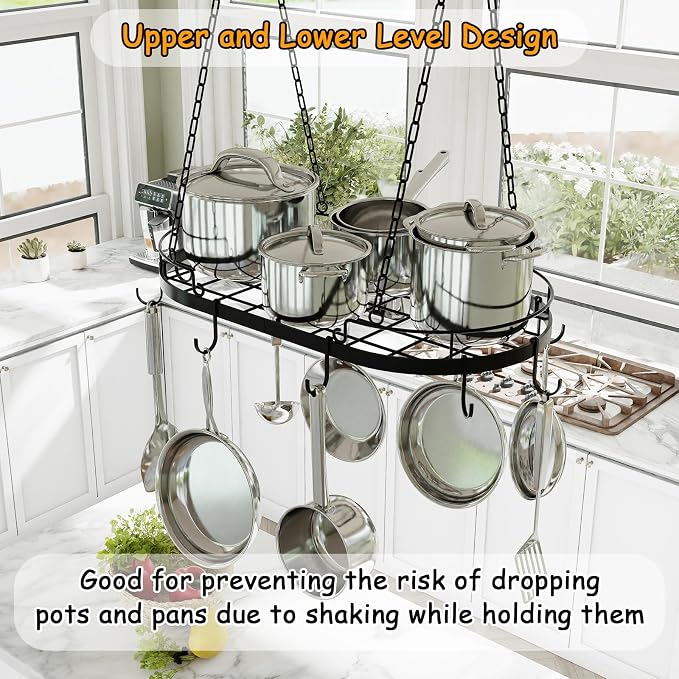24.4” Metal Pot Rack Hanging, Oval Pan Rack Hanging - Image 4