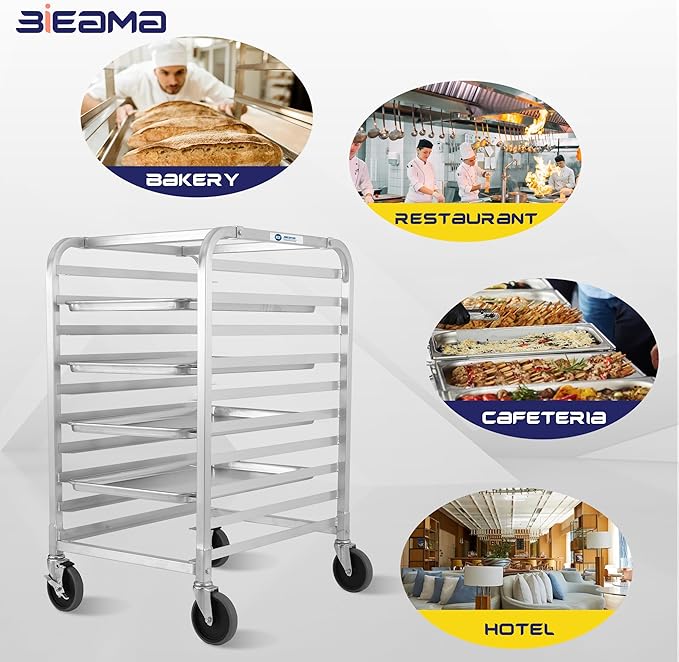 BIEAMA 10-Tier Sheet Pan Rack, NSF Bun Pan Rack, Aluminum Bakery Rack, Home - Image 7