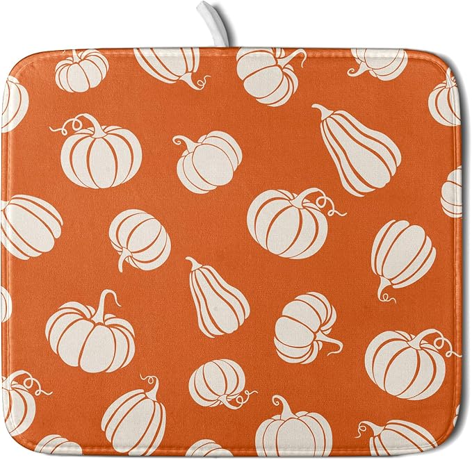 Fall Dish Drying Mat for Kitchen Counter Autumn White Pumpkins Festival by Unknown