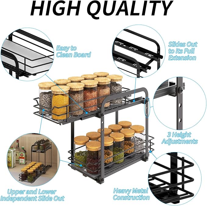BOIVSHI Spice Rack Organizer for Cabinet, 2 Tier Pull Out Spice Organizer for - Image 5