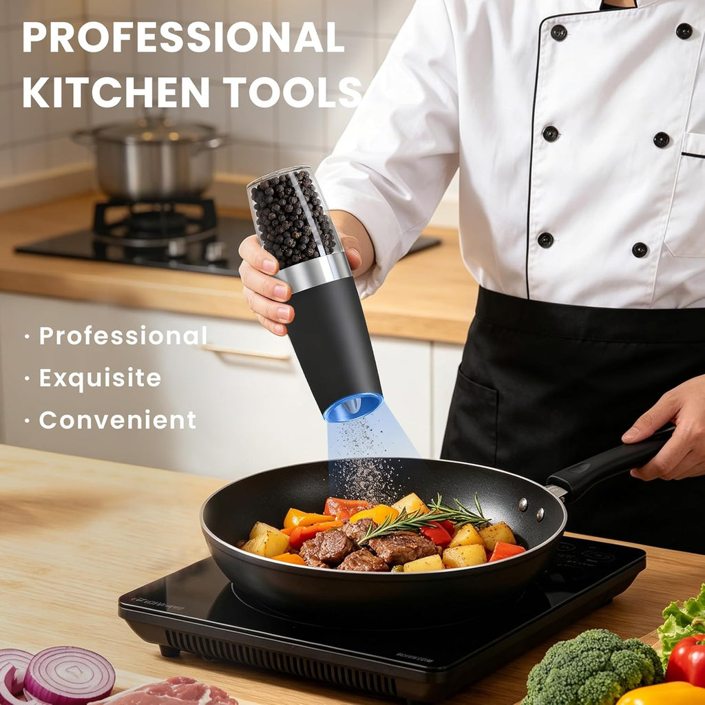 UNNEES Battery Operated Gravity Salt And Pepper Grinder Set, 2 Pcs