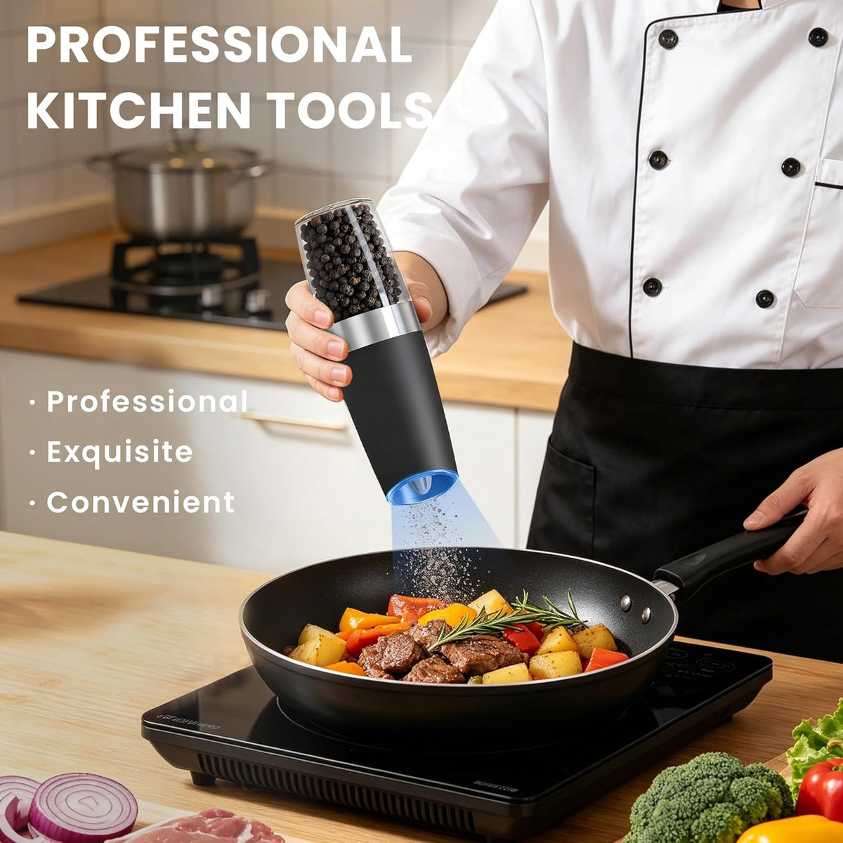 UNNEES Battery Operated Gravity Salt And Pepper Grinder Set, 2 Pcs
