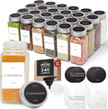 Glass Spice Jars with Labels with Metal Lids and Shakers Minimalist 24 Pack Set by Finessy