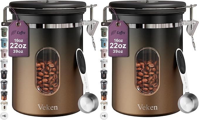 Veken Coffee Canister with Window, Airtight Stainless Steel Kitchen Food by Veken
