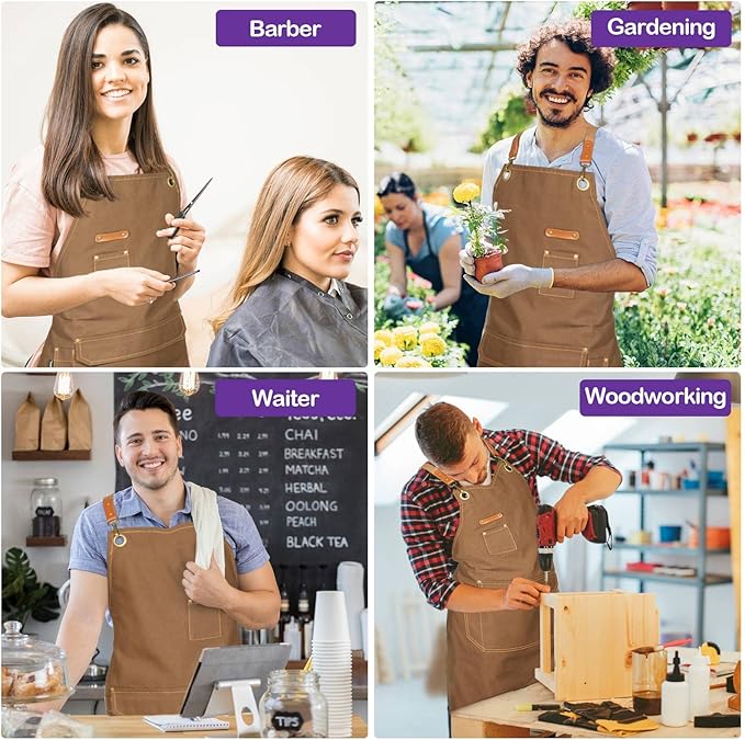 Chef Apron for Men Women with Gift Box Pack, Cross Back Apron with Pockets for - Image 5