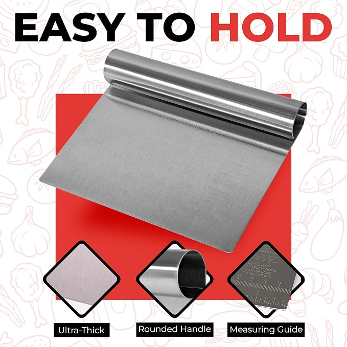 Bench Scraper for Baking, Food Scraper Stainless Steel Blade Dough Cutter - Image 3