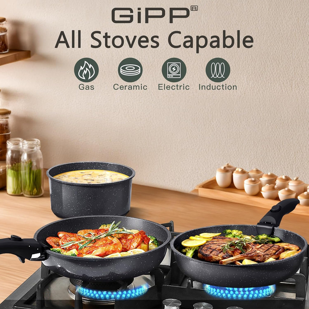 GiPP Ceramic Pots and Pans Nonstick Cookware Sets with Detachable