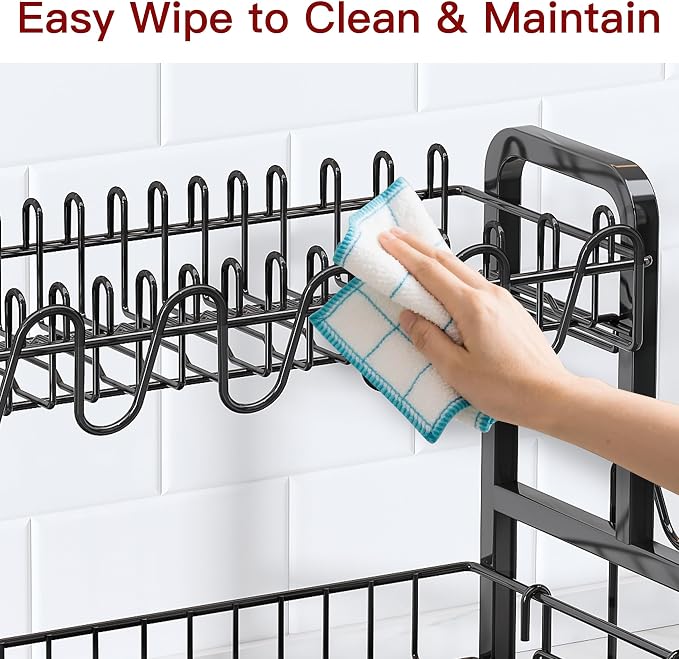 2 Tier Black Dish Drainer Drying Rack - Image 8