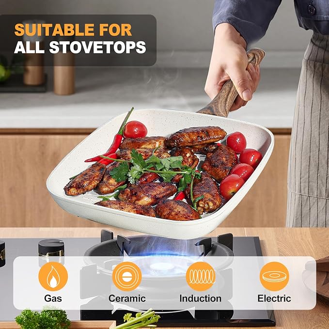 NEWBULIG 3-Piece Nonstick Grill Pan Set, Square Griddle Pans - Image 4