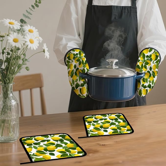 Lemon Oven Mitts and Pot Holders Set, Kitchen Decor Heat Resistant Non Slip Hot - Image 7