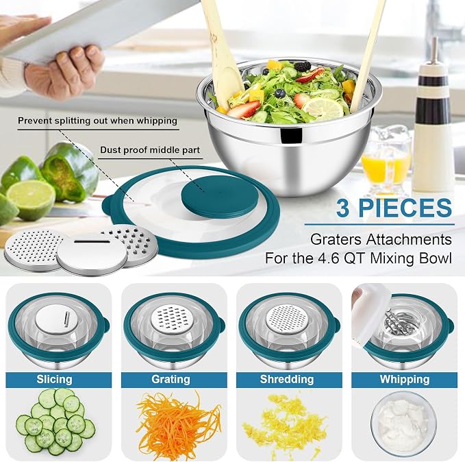 E-far Mixing Bowls with Lids and Graters, Stainless Steel Salad Mixing Bowl - Image 3