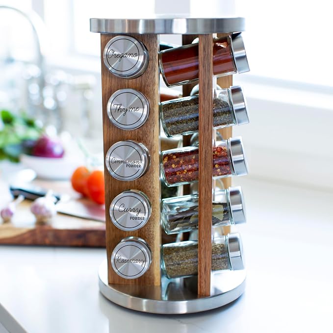Orii 20 Jar Rotating Light Acacia Wood Spice Rack - Image 2