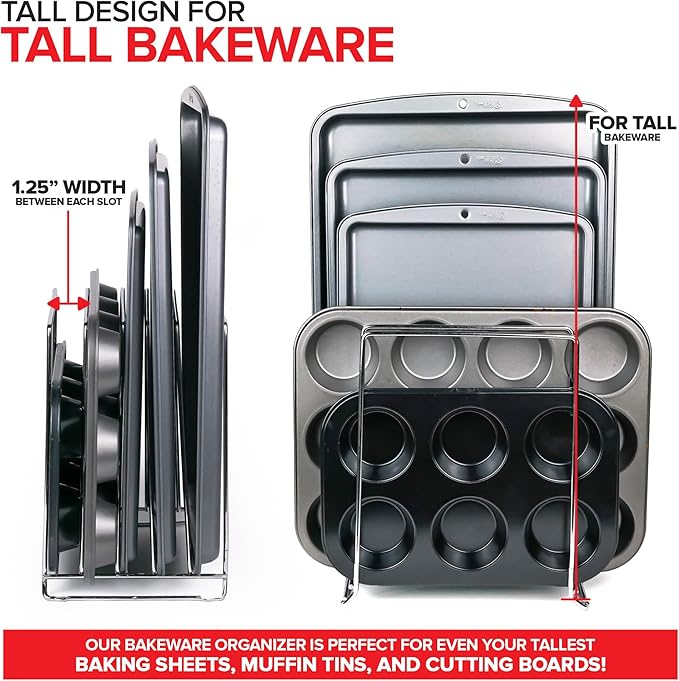 Stock Your Home Chrome Extra Tall Steel Baking Pan Organizer Rack - Image 5