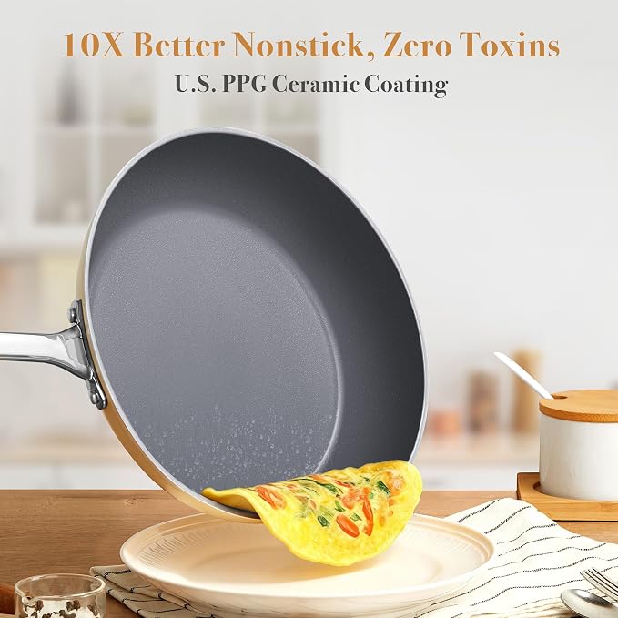 PekGema 16 Pcs Ceramic Cookware Sets, Pots and Pans Set Nonstick, Non Toxic - Image 3