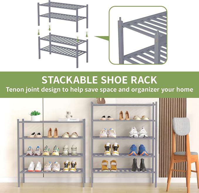 ROMGUAR CRAFT 5 Tier Bamboo Shoe Rack - Image 5