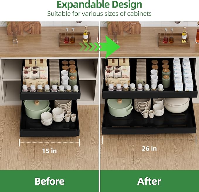 PAKETA 4 Pack Expandable Pull Out Cabinet Organizer, Upgrade 3 Slide Rails - Image 4