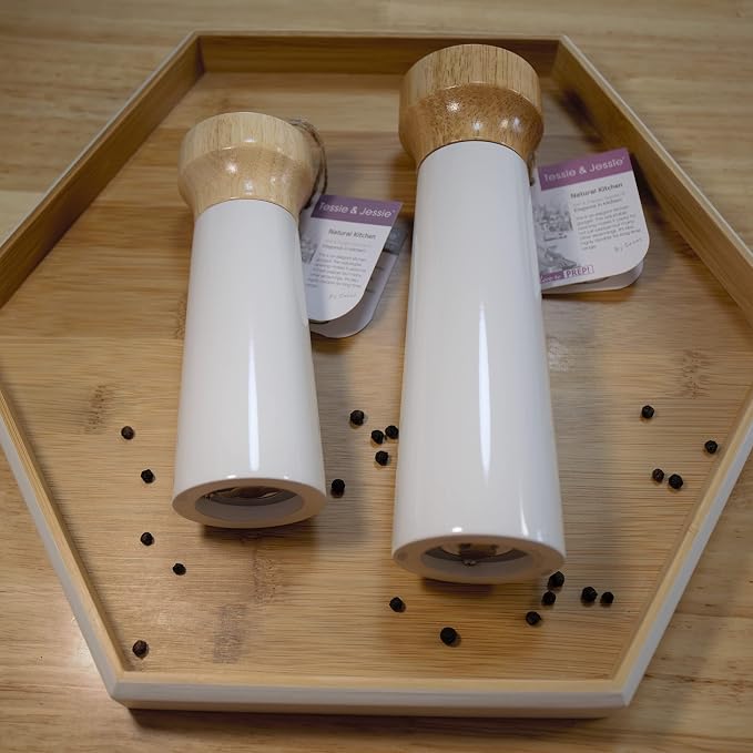 White Salt Grinder Wooden Pepper 8"+6" Salt Grinder Set Pepper Mill Salt & - Image 5