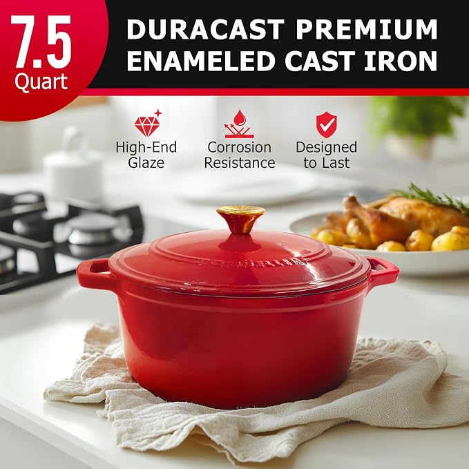 MUELLER HOME 7.5 QT Enameled Cast Iron Dutch Oven, Heavy-Duty Casserole Dish - Image 2