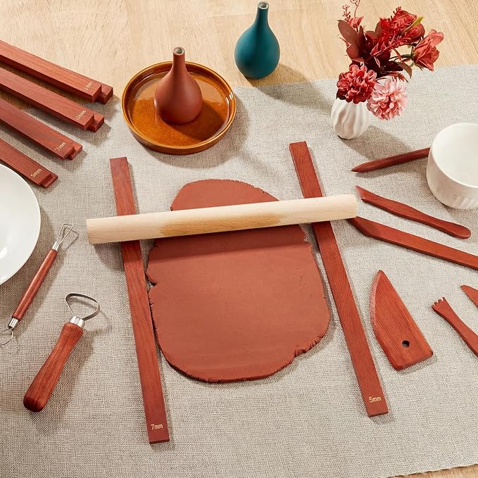 Sasylvia 10 Pcs Pottery Rolling Pin Guides Wood Teaching Rolling Mud Stick - Image 7