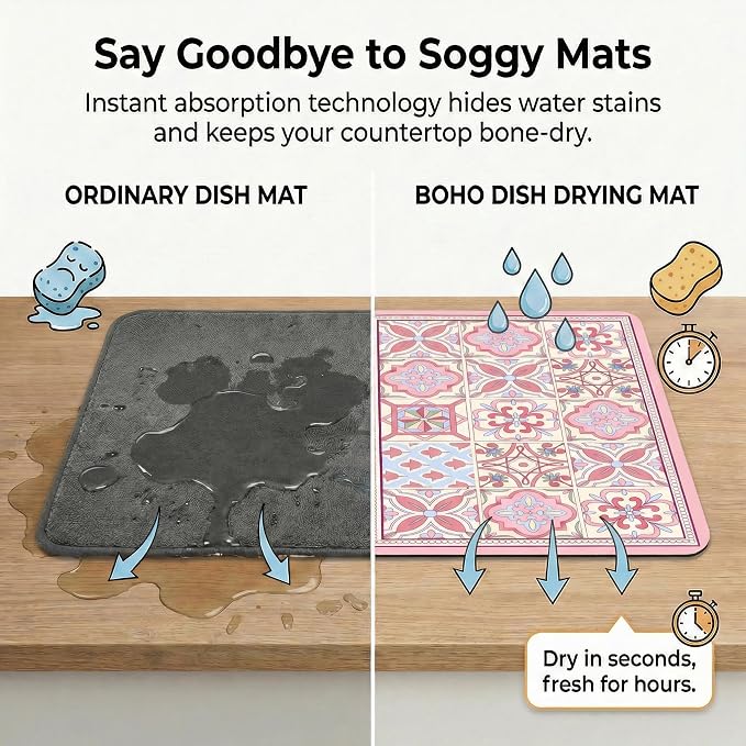 Boho Dish Drying Mat for Kitchen Counter - Image 4