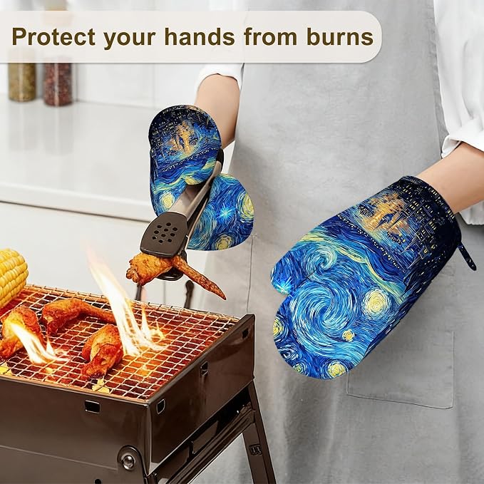 Starry Night Oven Mitts and Pot Holders Set of 4, Heat Resistant Non Slip - Image 6