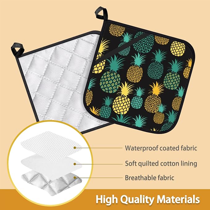 Tropical Pineapples Pot Holder Set of 2, Heat Resistant Potholders Oven Hot Pads - Image 3