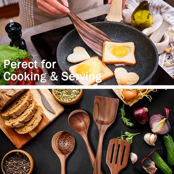 Wooden Spoons for Cooking 6 Piece, Natural Kitchen Utensils Spatula, Smooth - Image 4