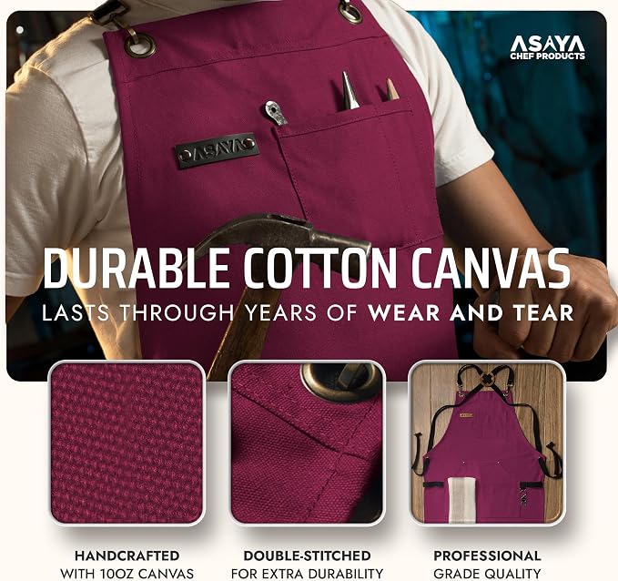 Asaya Chef and BBQ Apron with Bottle Opener and Hand Towel - 10oz Cotton Canvas - Image 3